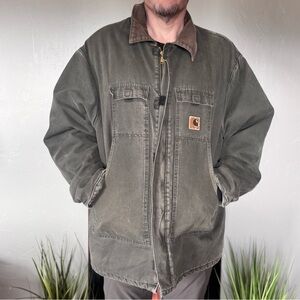 Vintage Carhartt C26MOS Men's Quilted Lined Green Detroit Jacket Corduroy Collar